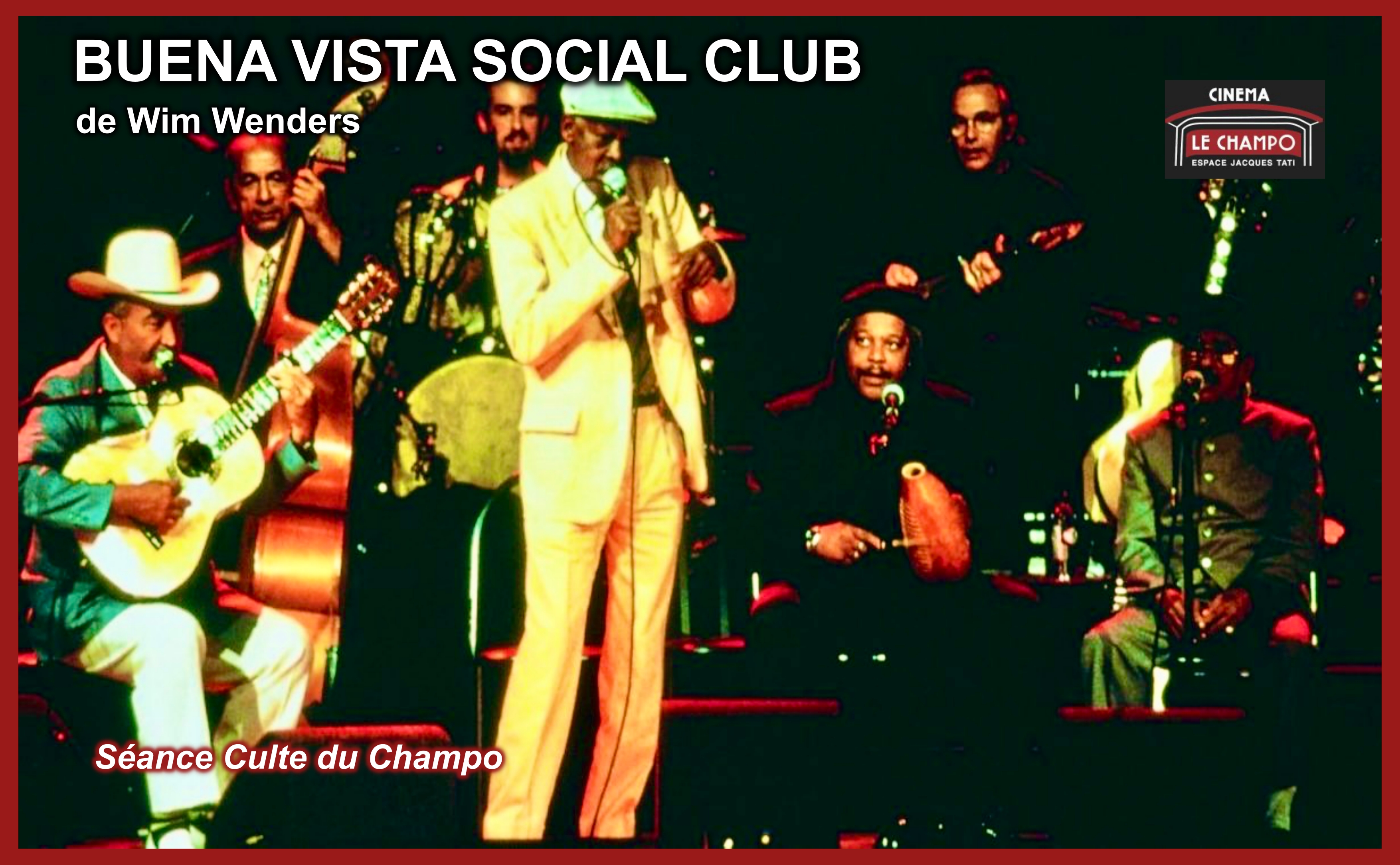 Affiche “Séance Culte du Champo” : rue nocturne à Tokyo sous la pluie, phares et reflets sur la chaussée, titre « Tokyo-Ga (1985) » de Wim Wenders, logo Le Champo.