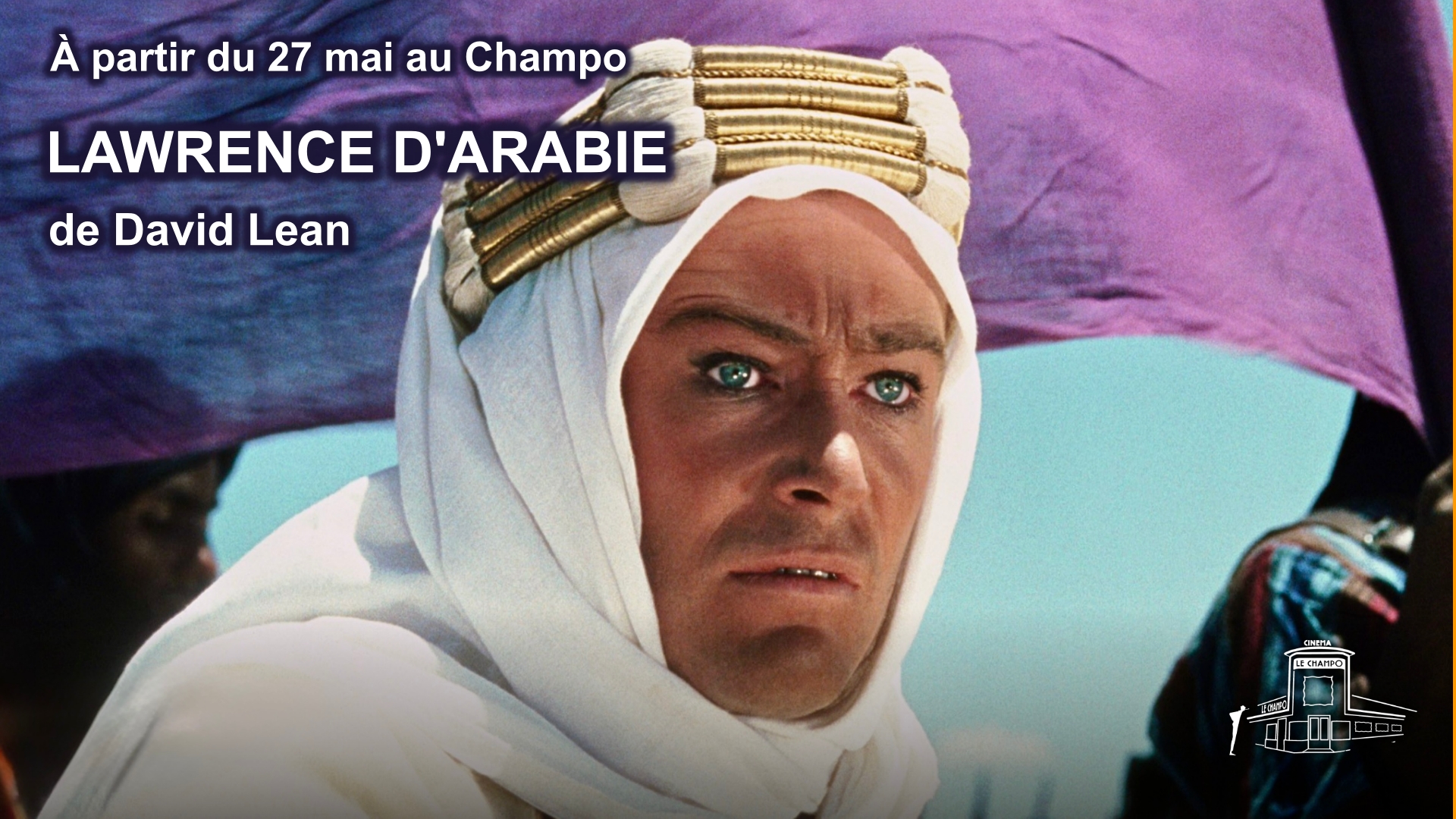 Affiche du film Lawrence d’Arabie de David Lean, fresque épique avec Peter O’Toole et Omar Sharif dans le désert.