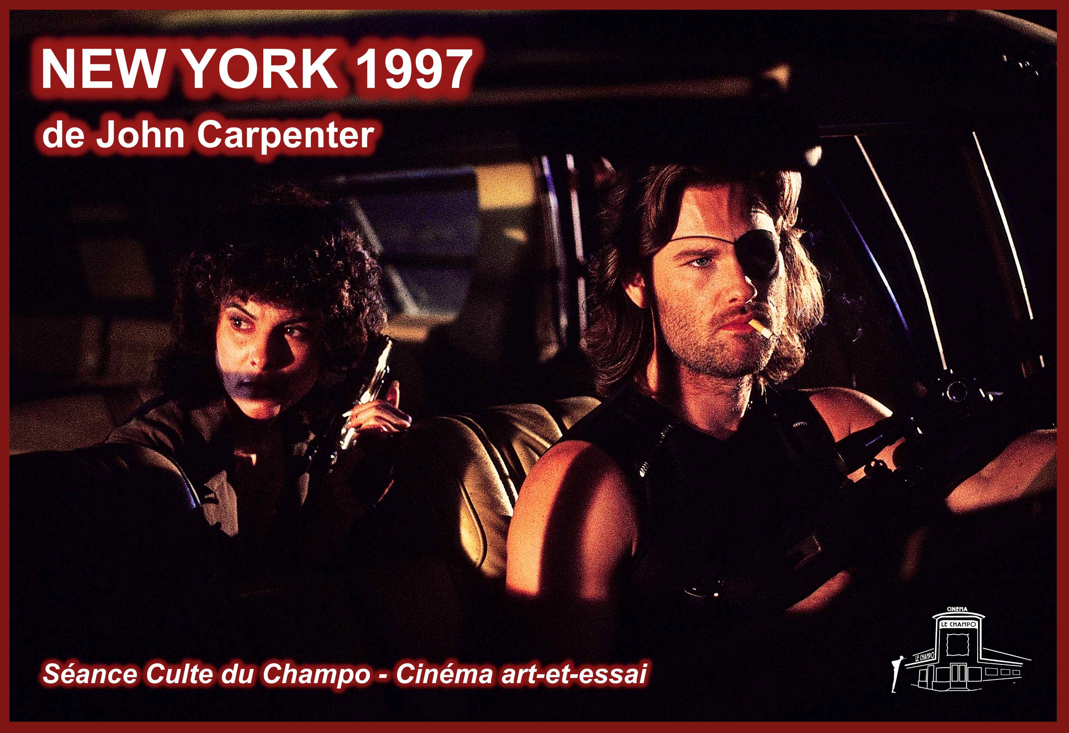 Visuel de New York 1997 de John Carpenter avec Kurt Russell en Snake Plissken, présenté en Séance Culte du Champo.