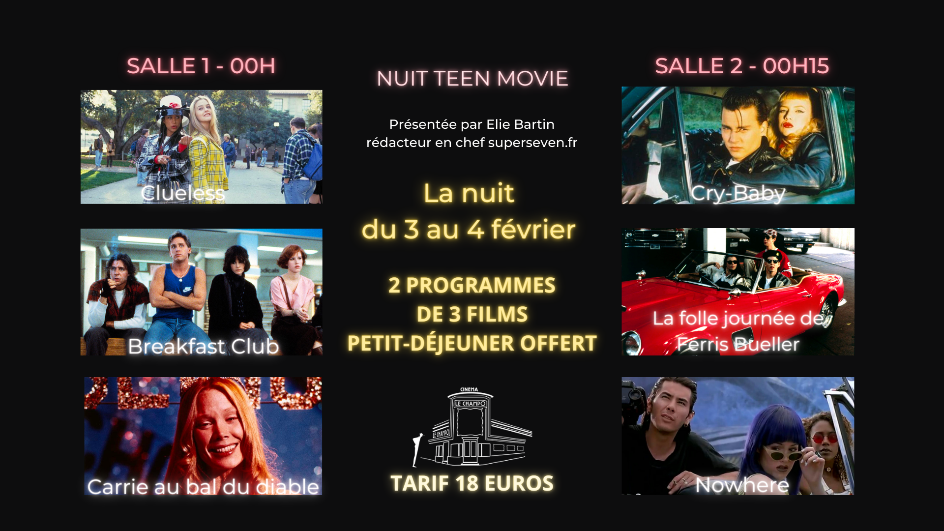 Affiche programme Nuit au Champo - NUIT TEEN MOVIES