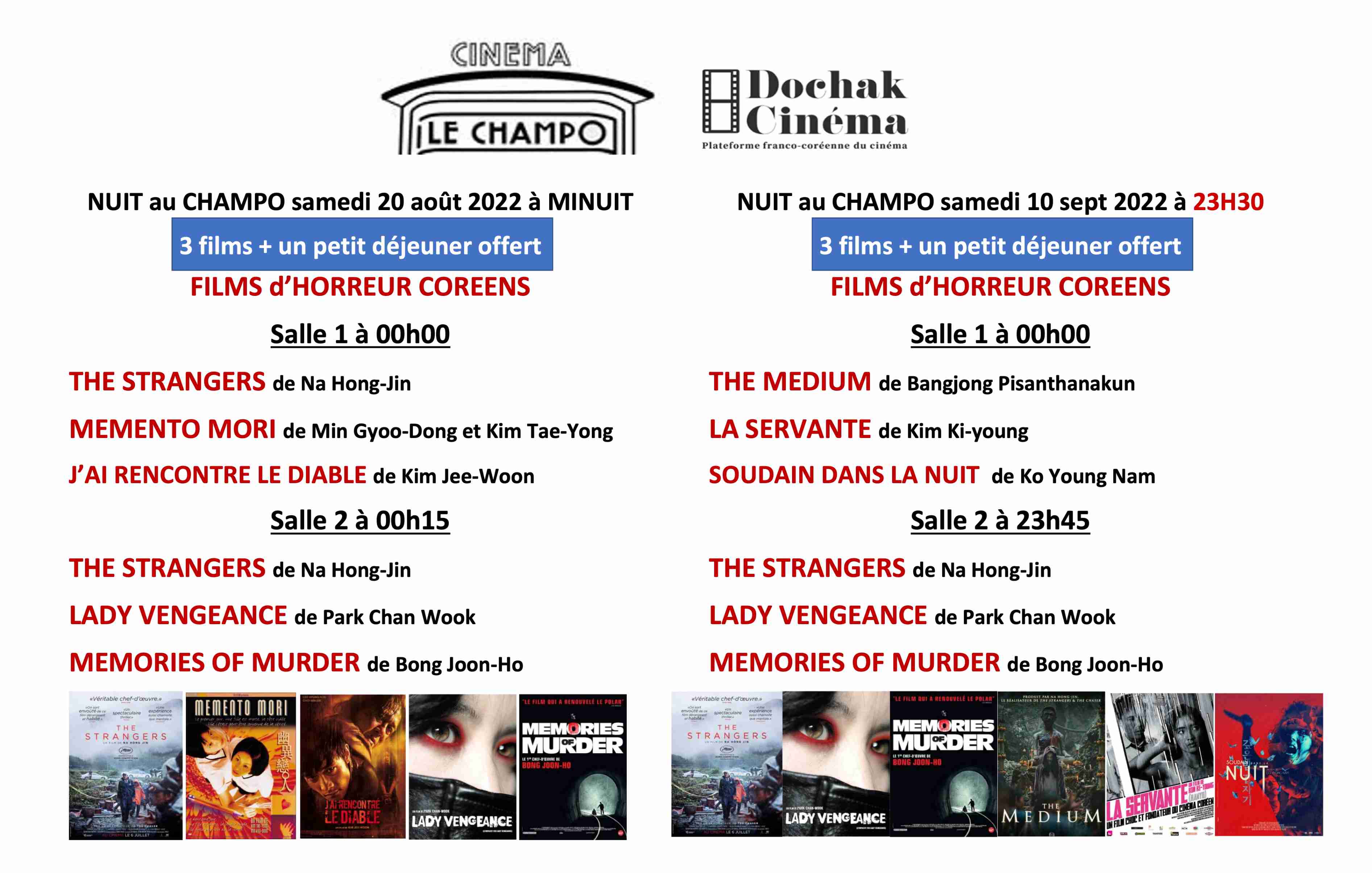 Affiche programme Nuit au Champo - 2 NUITS HORREUR COREENNES