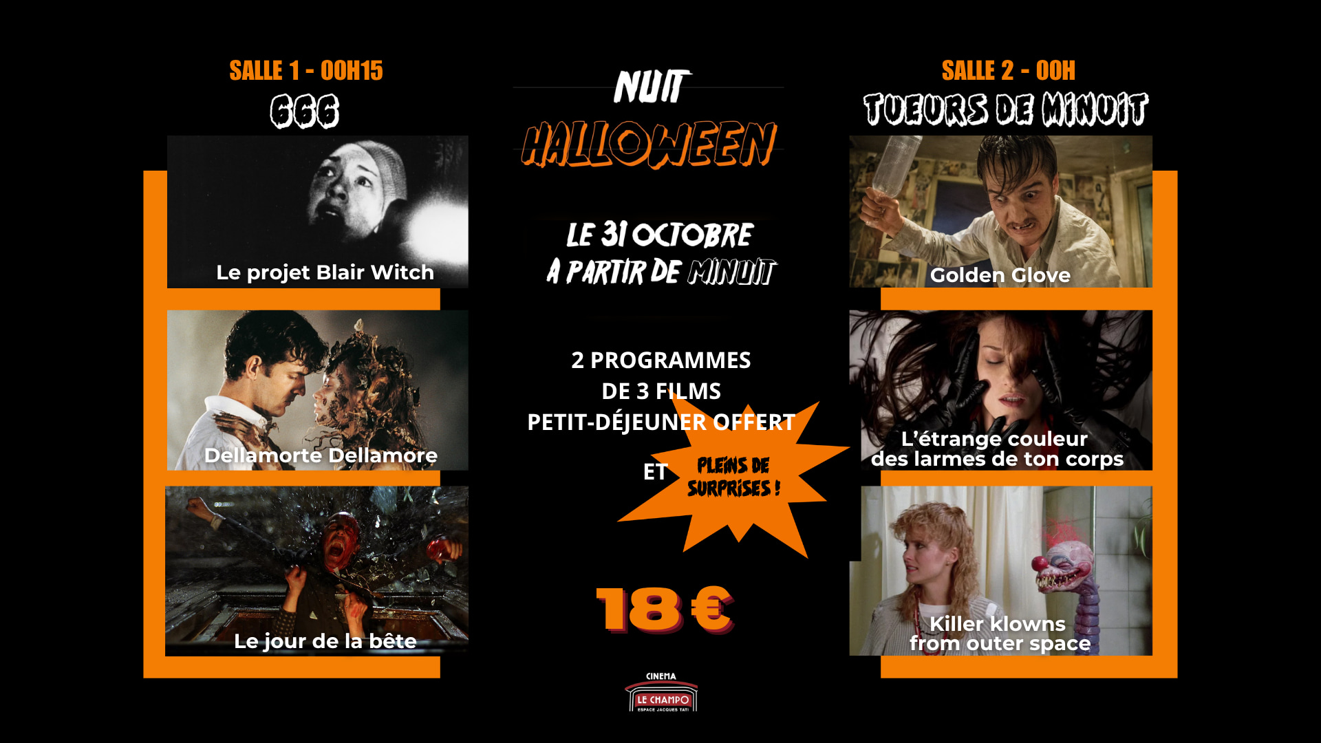 Affiche de la Nuit Halloween au Champo paris 5e  le 31 octobre 2026
